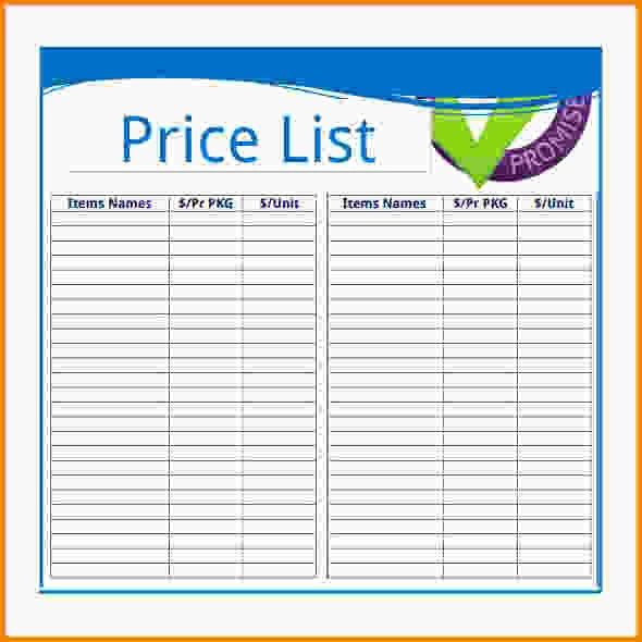 price sheet template