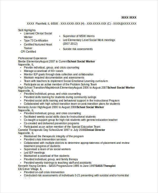clinical social work resumes