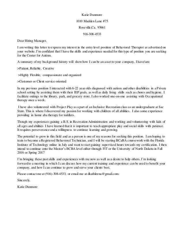 Aba consultant cover letter Aba consultant cover letter
