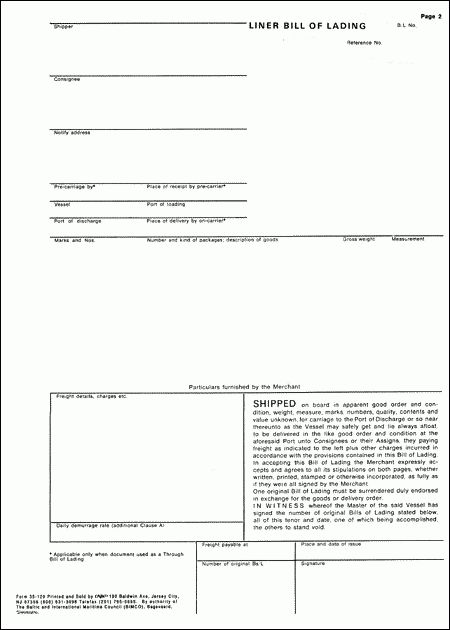 sample bill of lading form
