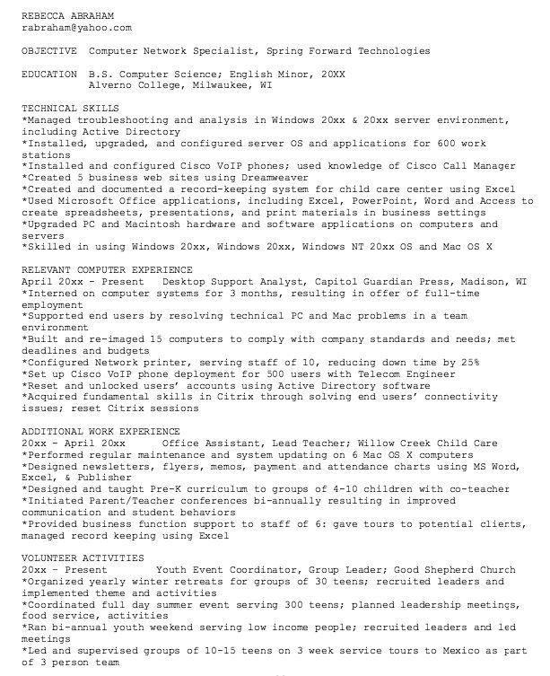 plain text resume examples