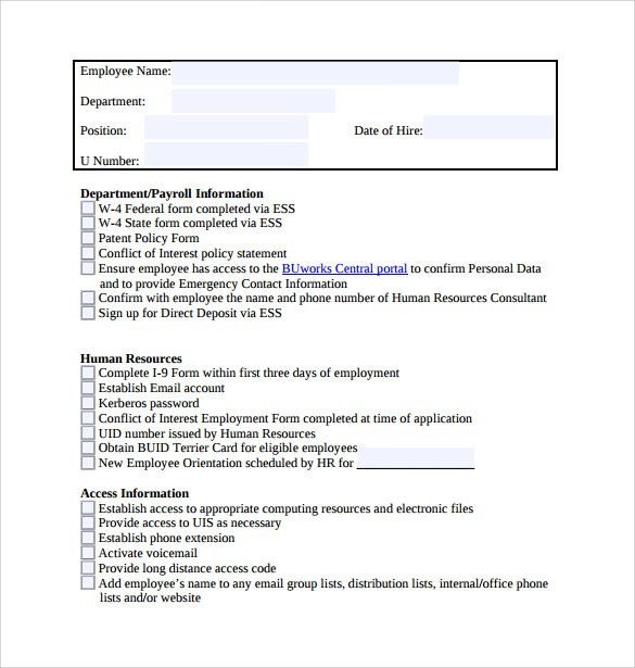 new hire checklist form