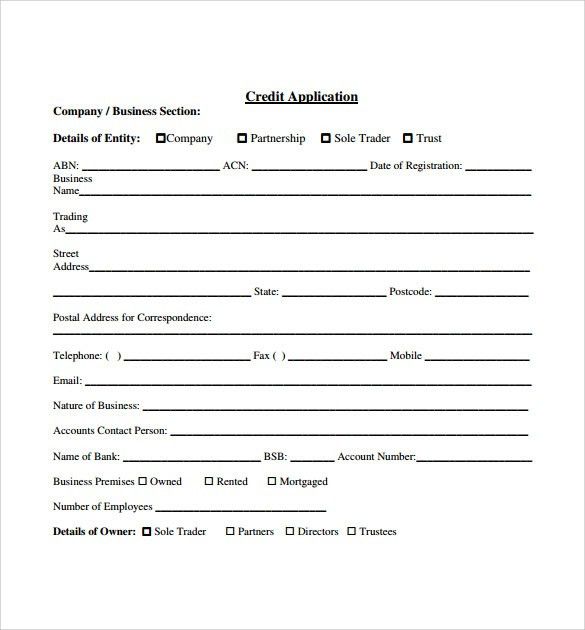 credit application forms for business