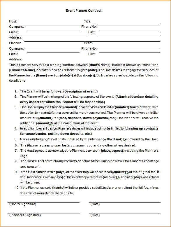 event planning contract templates free