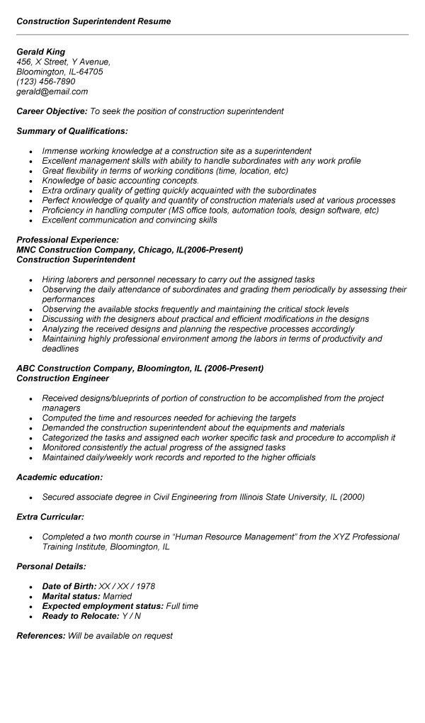 assistant construction superintendent cover letter