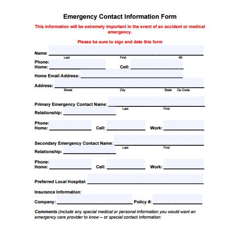 contact information form template