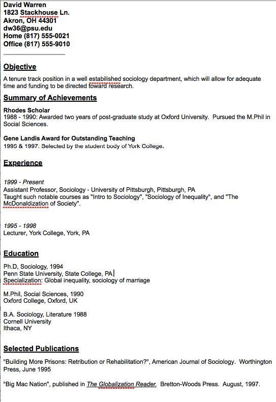 professor resume