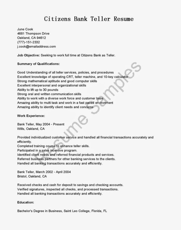 teller job duties for resume