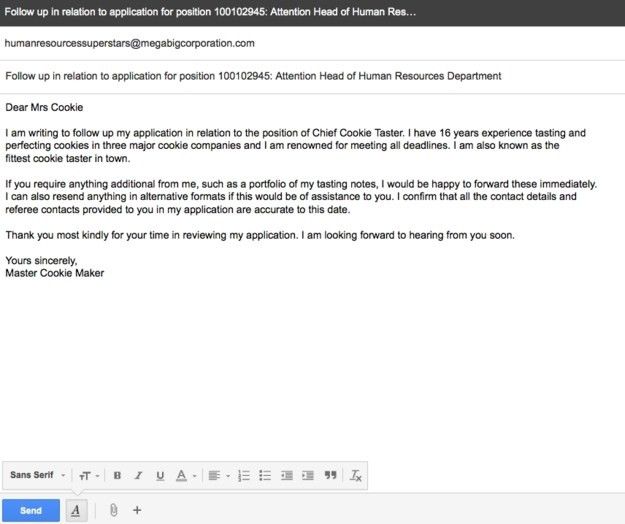 follow up email after application sample