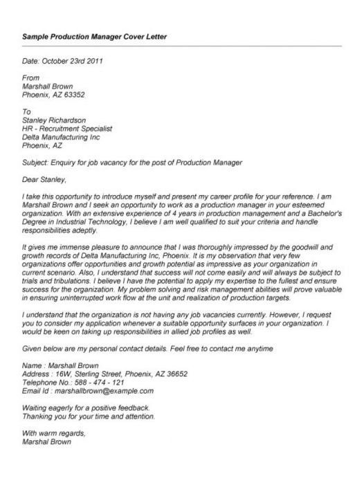 manufacturing manager cover letter