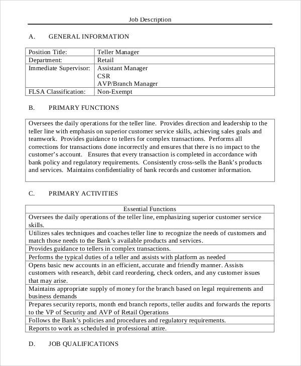 teller job description