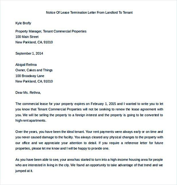 lease termination letter template