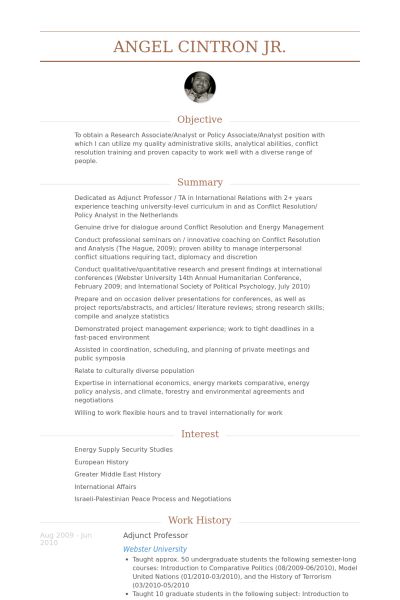 adjunct professor resume example