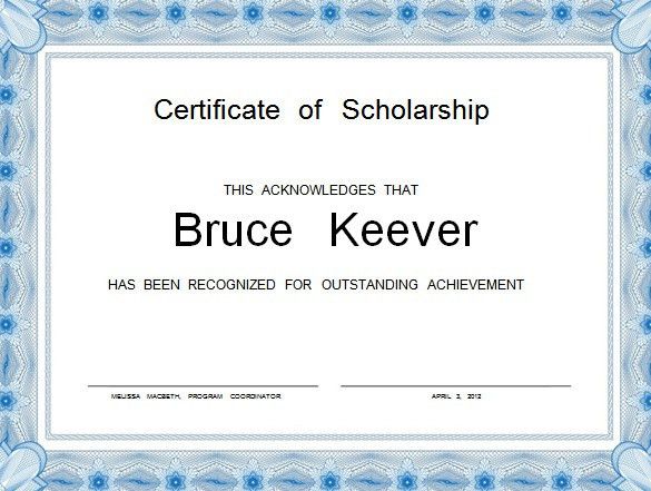 scholarship certificate template for word