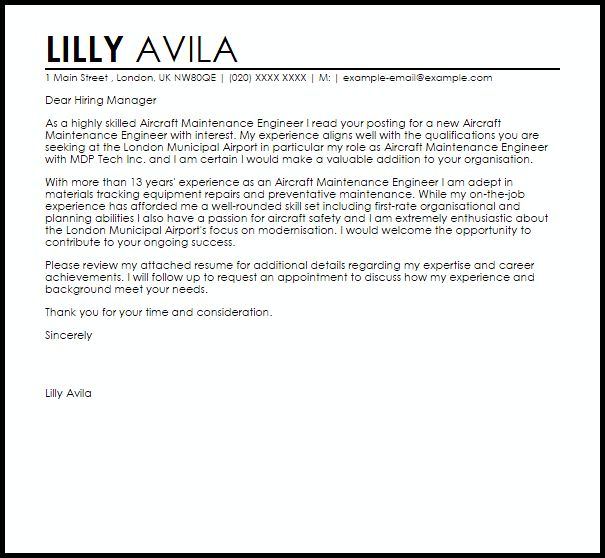 maintenance engineer cover letter