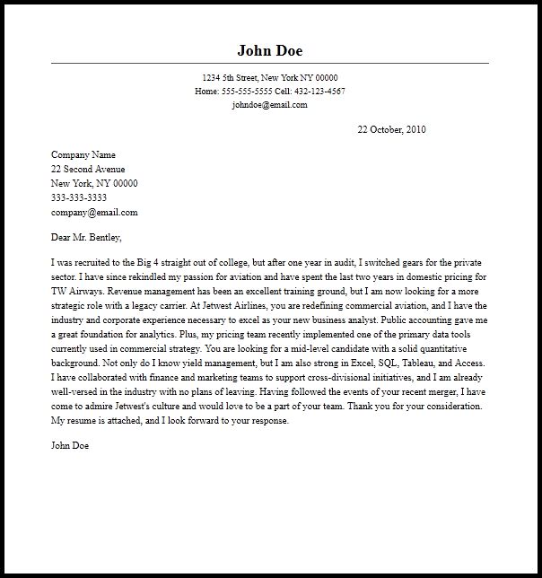 business analyst cover letter