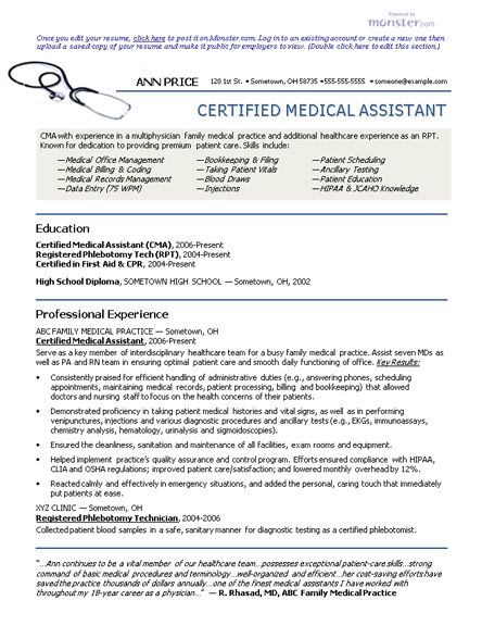 resume for a medical assistant