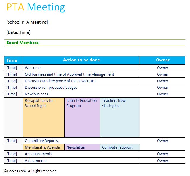 pta minutes template