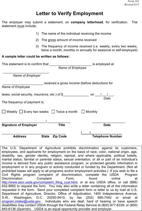 sample letter to verify employment