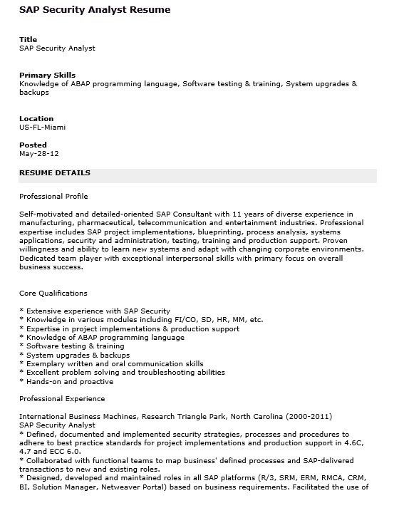 sap analyst resume