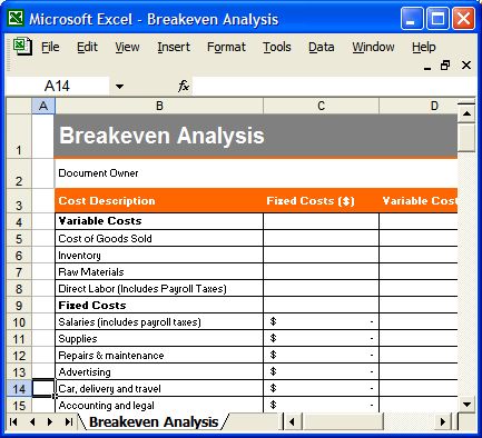 excel break even analysis