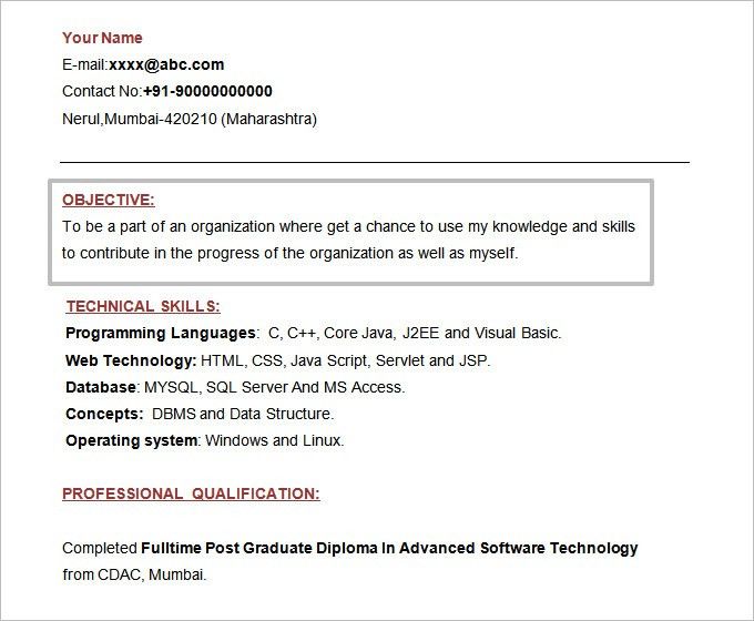 download resume formats for freshers
