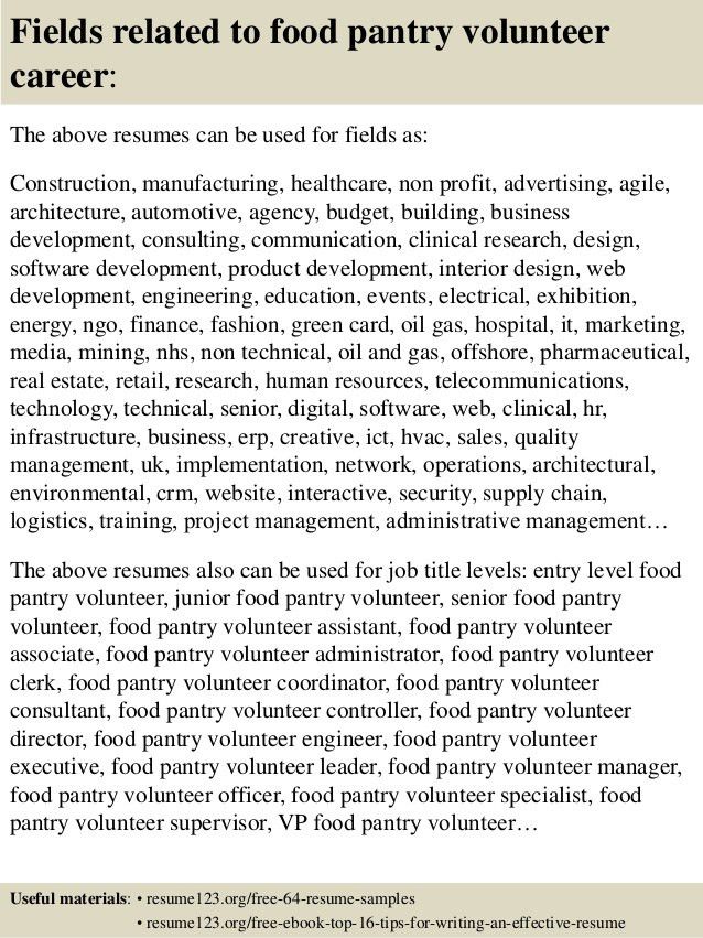 Food pantry volunteer cover letter