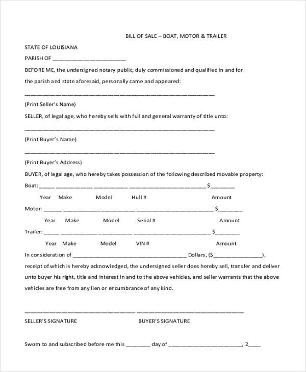 trailer bill of sale