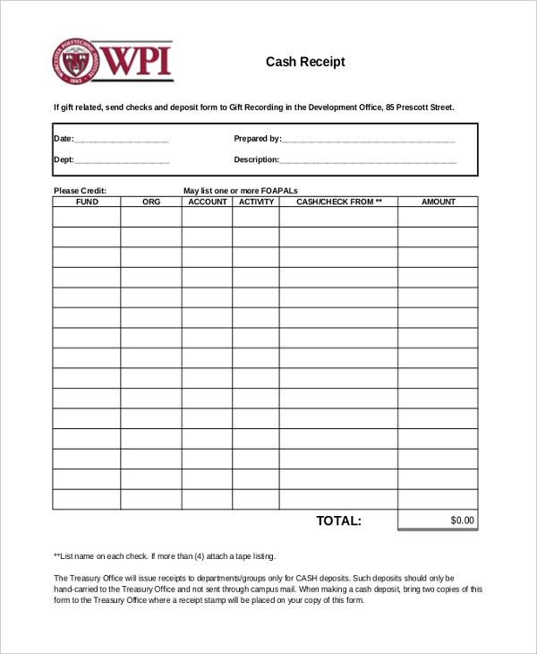 receipt form