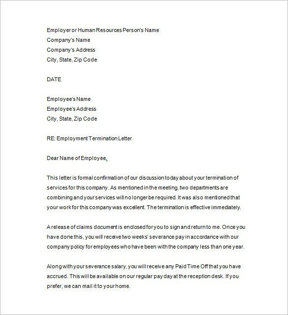 letter of termination sample