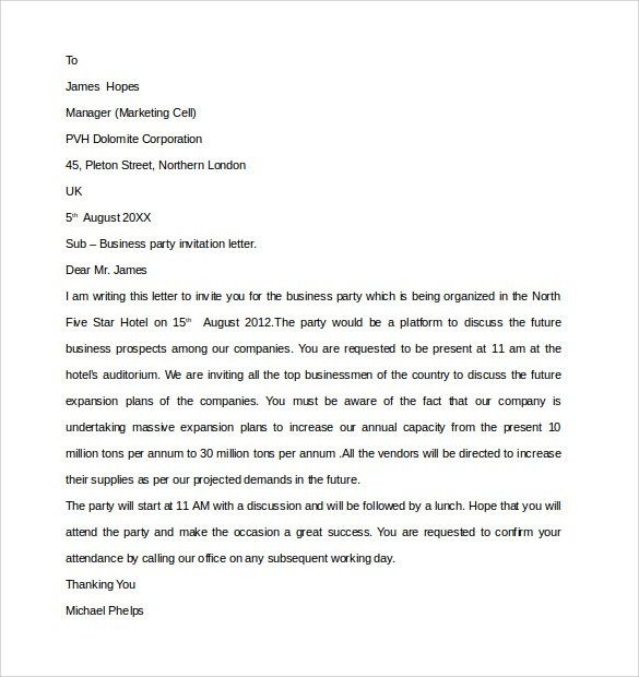 invitation letter to party