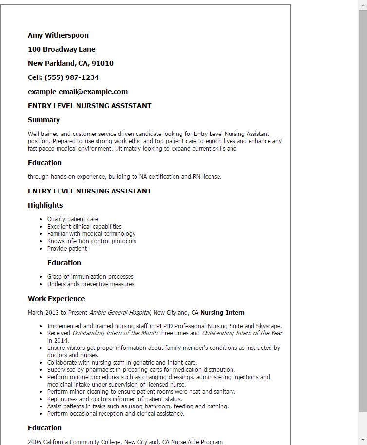objectives for cna resumes