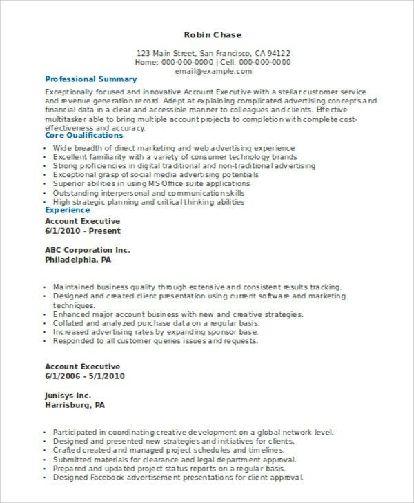 Advertising Account Executive Resume Advertising Account Executive