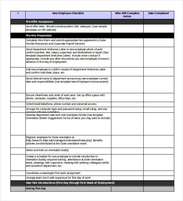 new employee checklist template
