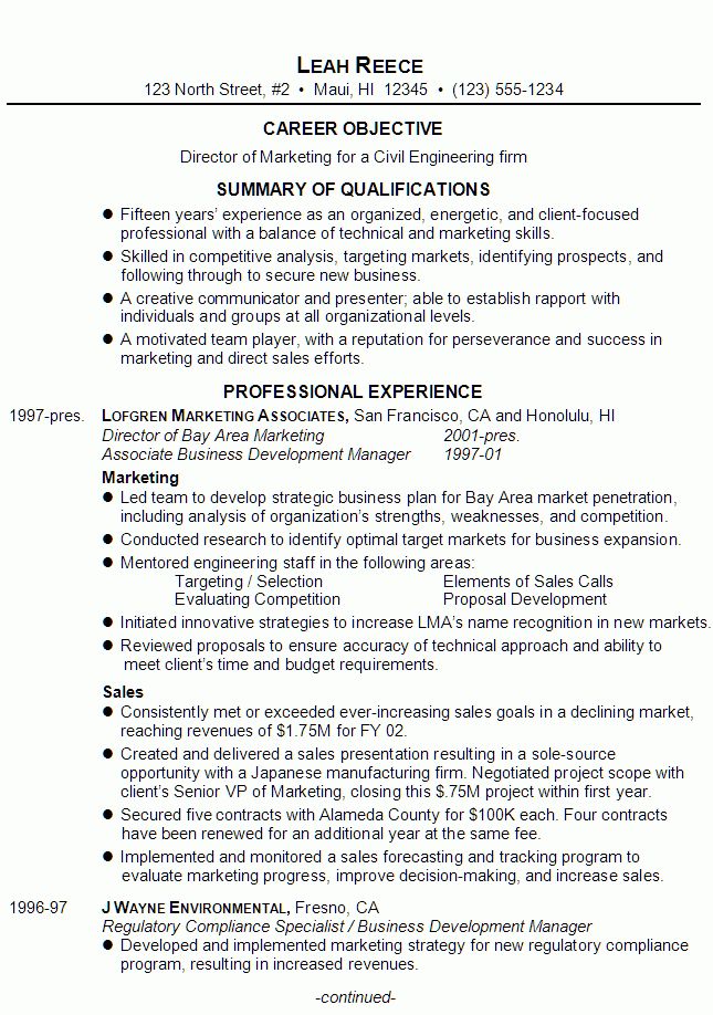 marketing skills resumes