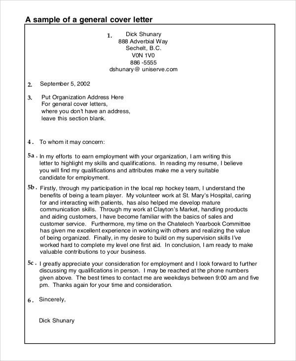 sample of general cover letters