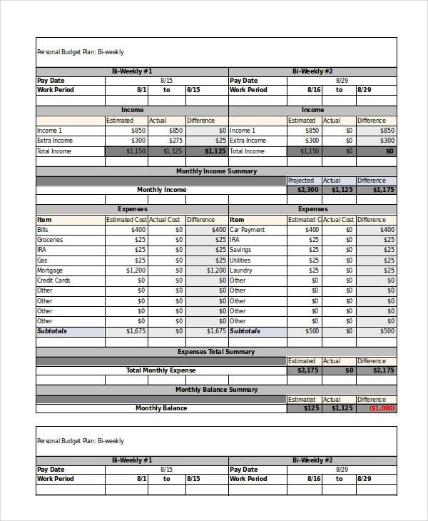bi weekly budget planner
