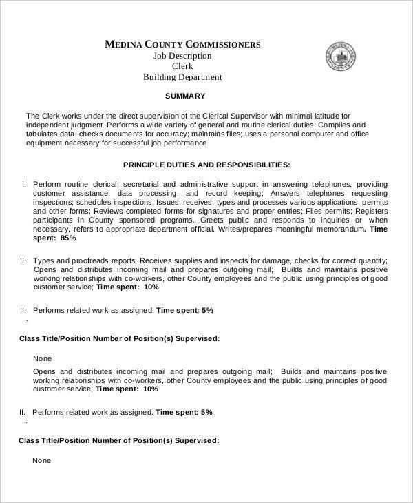 job description for file clerk