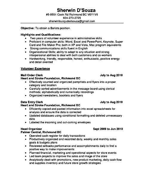 barista resumes