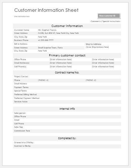 client information sheet template
