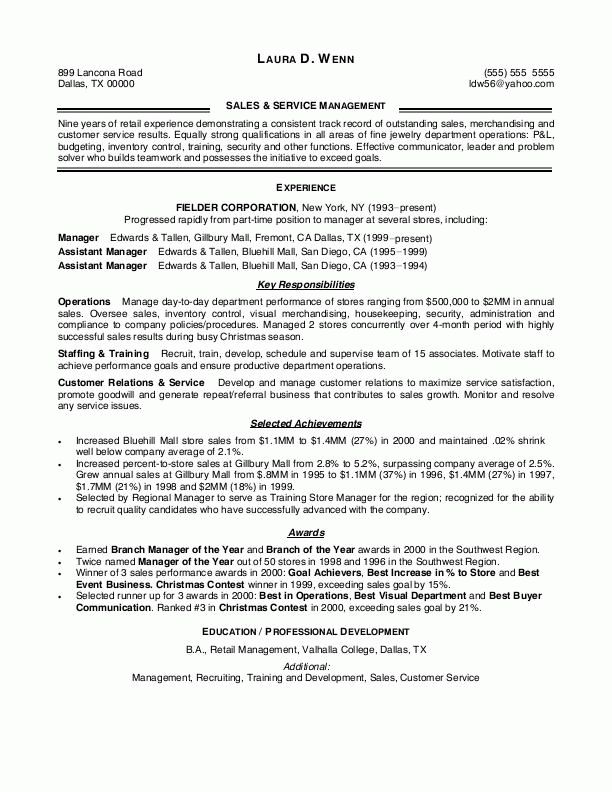 resume examples for retail sales associate