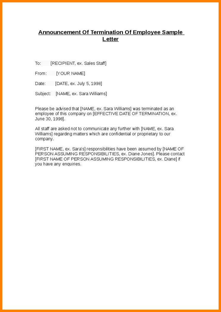 termination of employment letter example