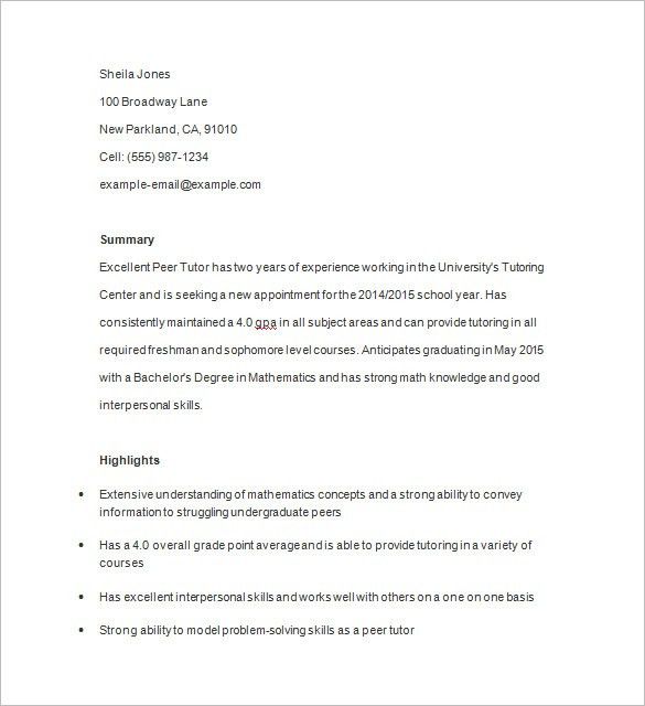 tutoring resume sample
