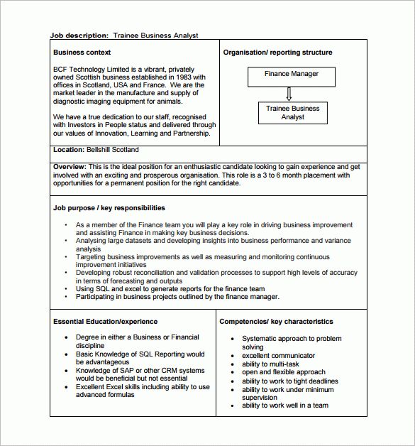 business planning analyst job description
