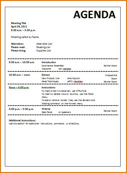 agenda template word