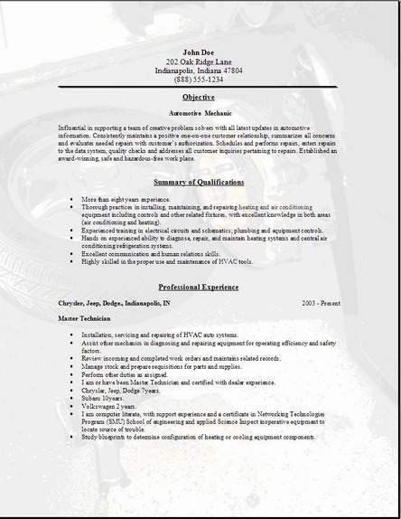 diesel mechanic resume sample