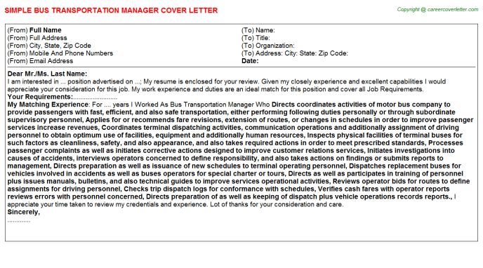 transportation manager cover letter