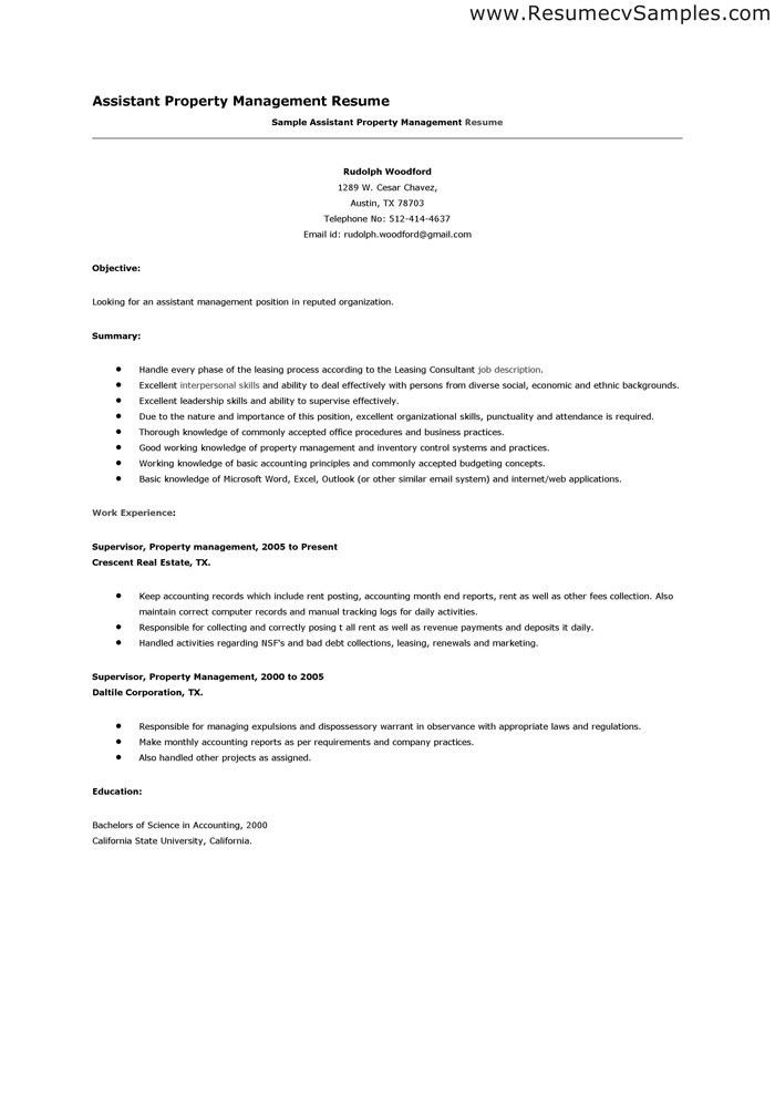 assistant property manager cover letters