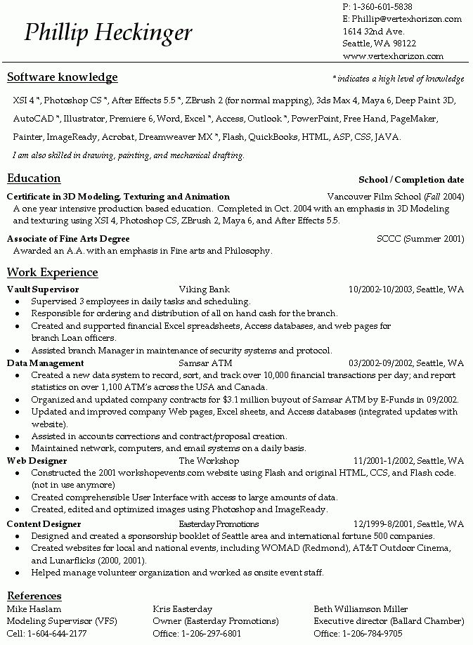 correct format for resume