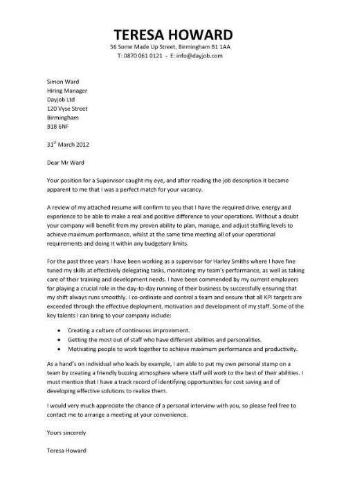 sample cover letter for management position